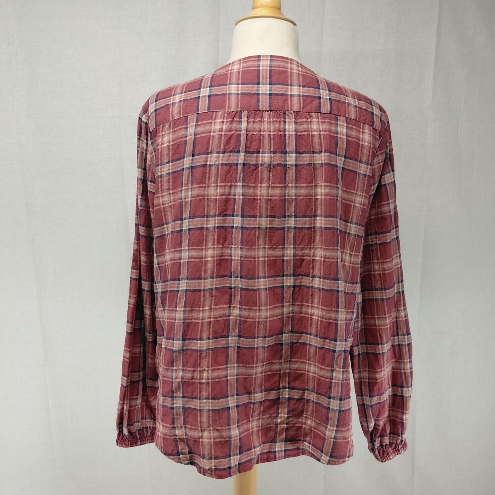 Madewell Stratfield Plaid V-Neck LS Button-Down Shirt Pink Size Large - Picture 3 of 8